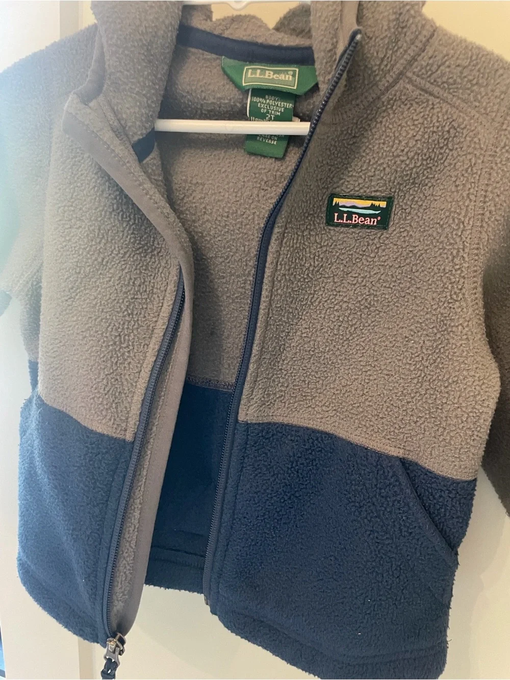 L.L.Bean Toddler Hooded Fleece Jacket Gray Navy 2T